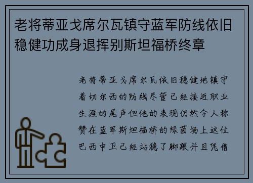 老将蒂亚戈席尔瓦镇守蓝军防线依旧稳健功成身退挥别斯坦福桥终章